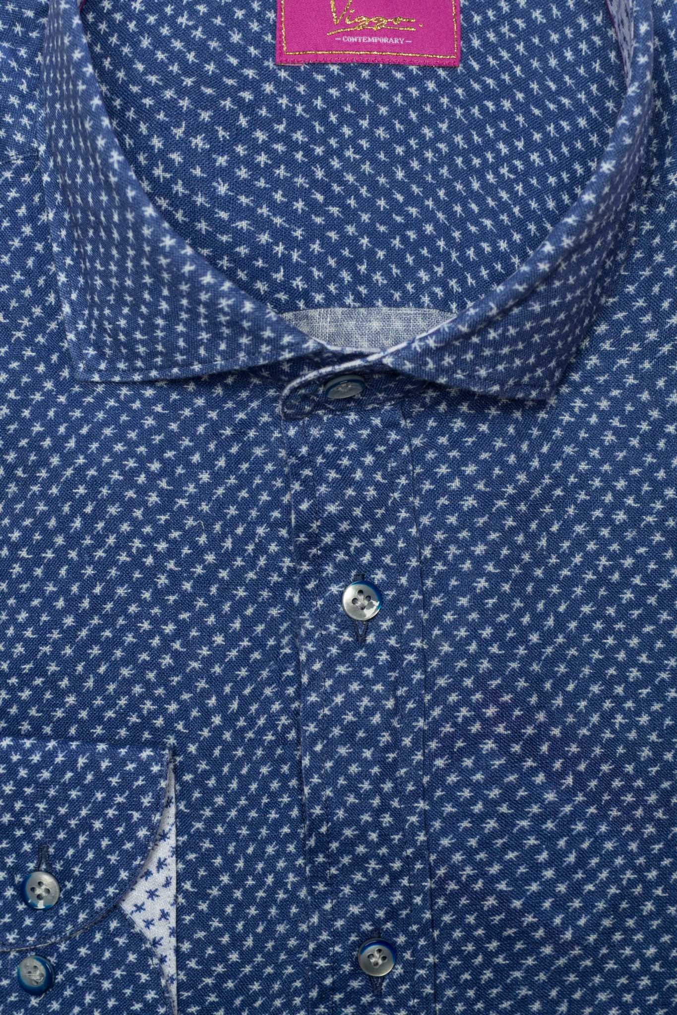 BLUE TEXTURED LINEN SHIRT