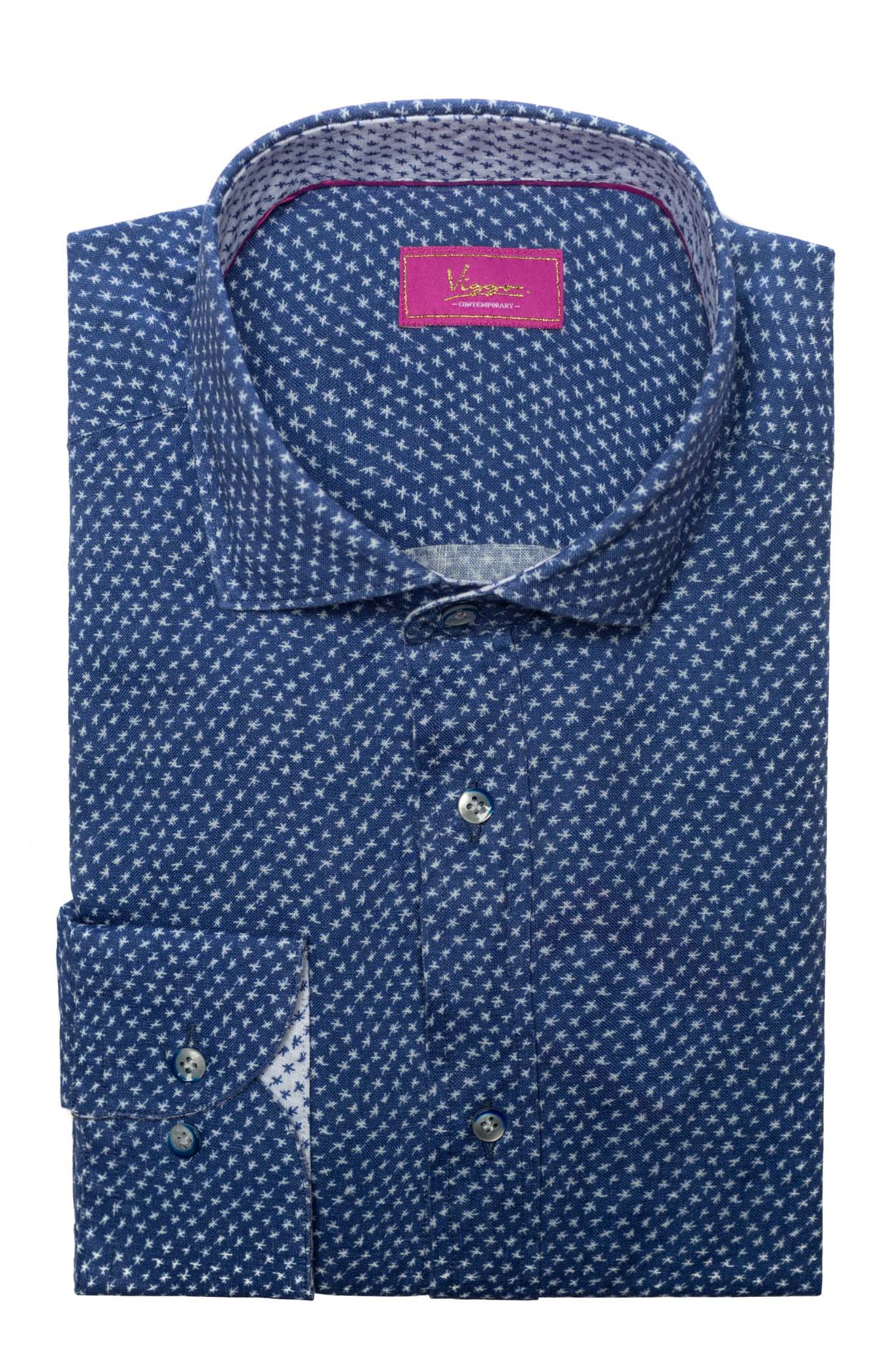 BLUE TEXTURED LINEN SHIRT