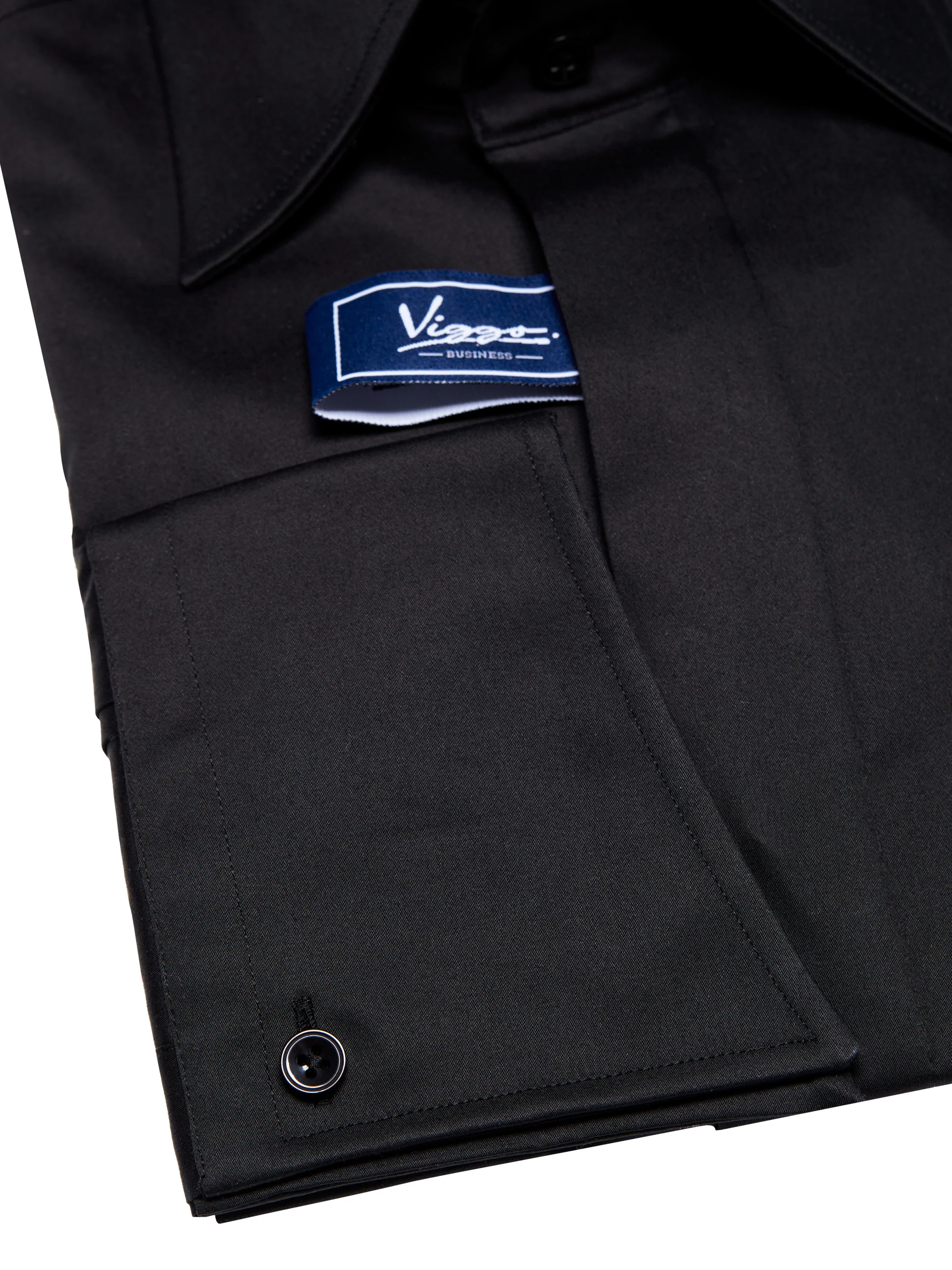 Camasa neagra, manseta inclinata cu nasture sau butoni