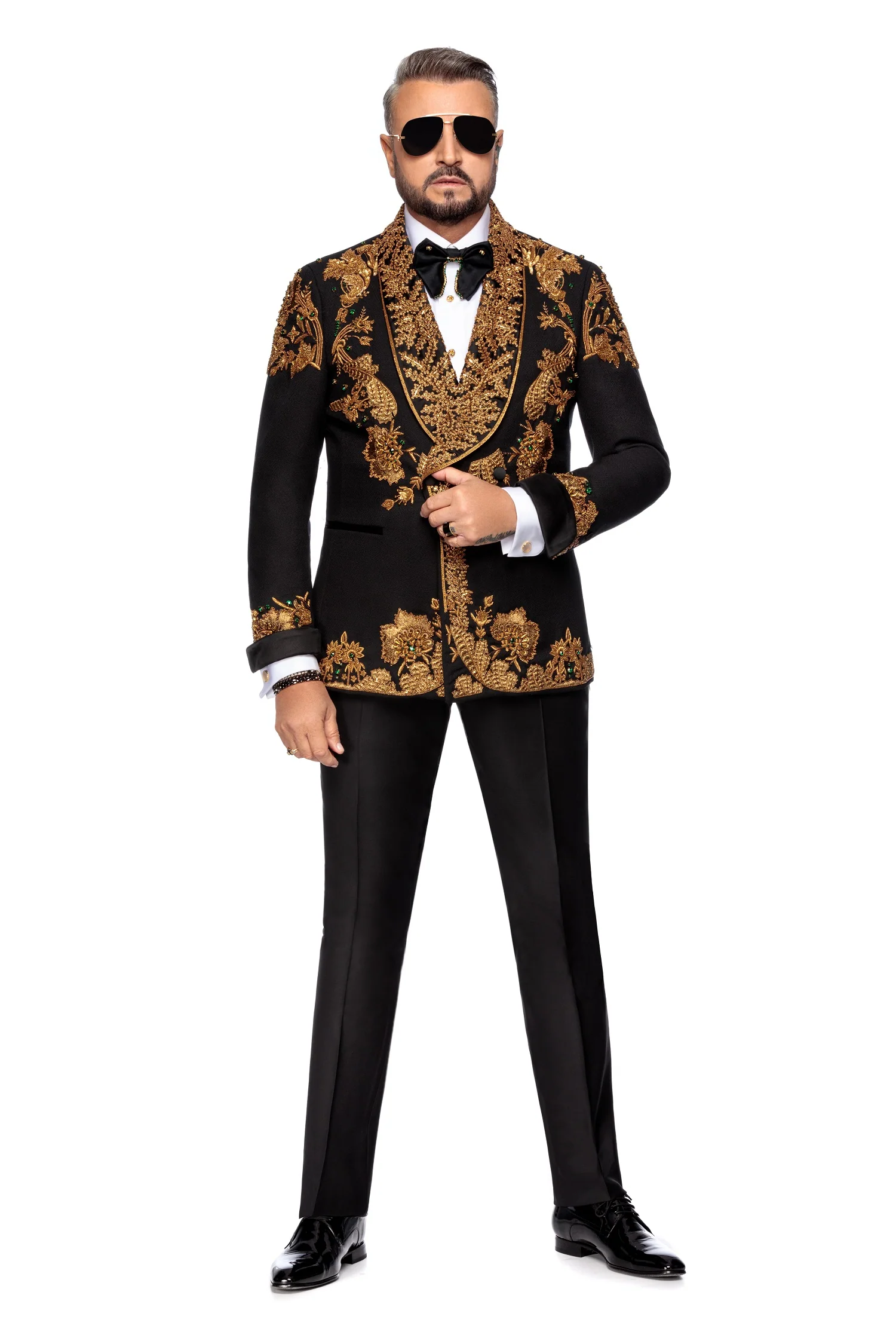 Sacou smoking made to measure din lana cu broderie manuala bronze