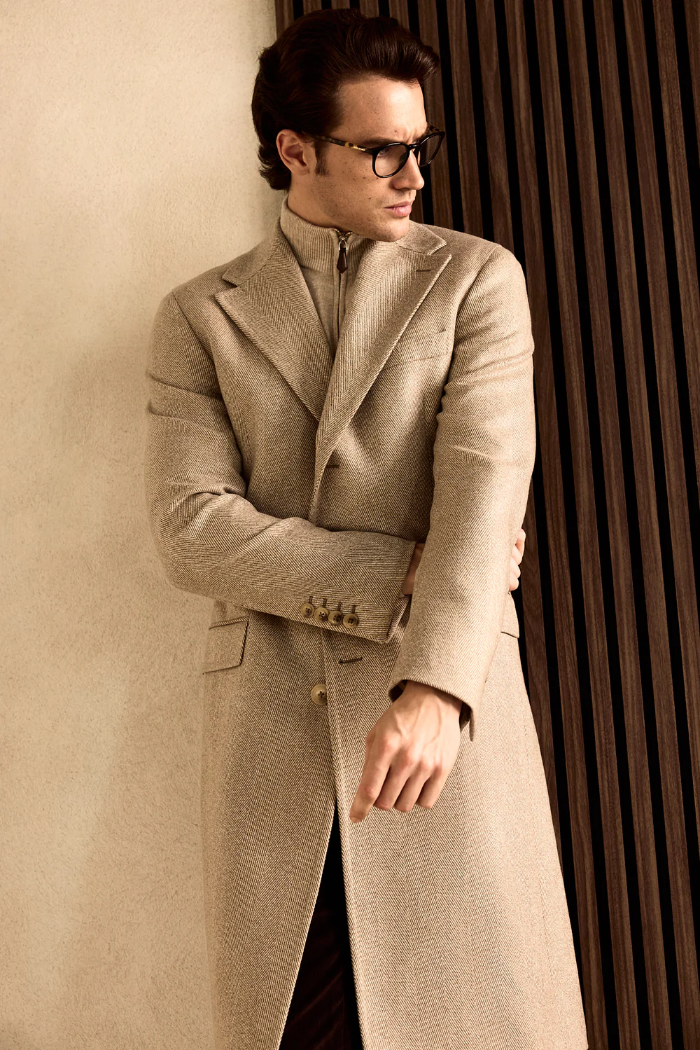 Maleta half-zip din lana si casmir, bej