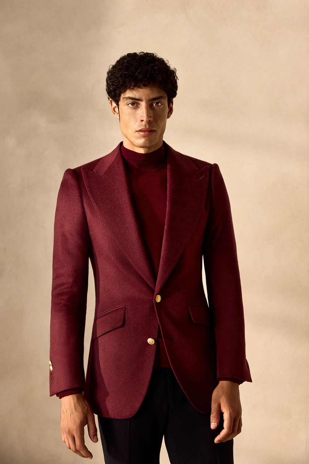 Maleta lana merino, guler semi-inalt, Bordeaux