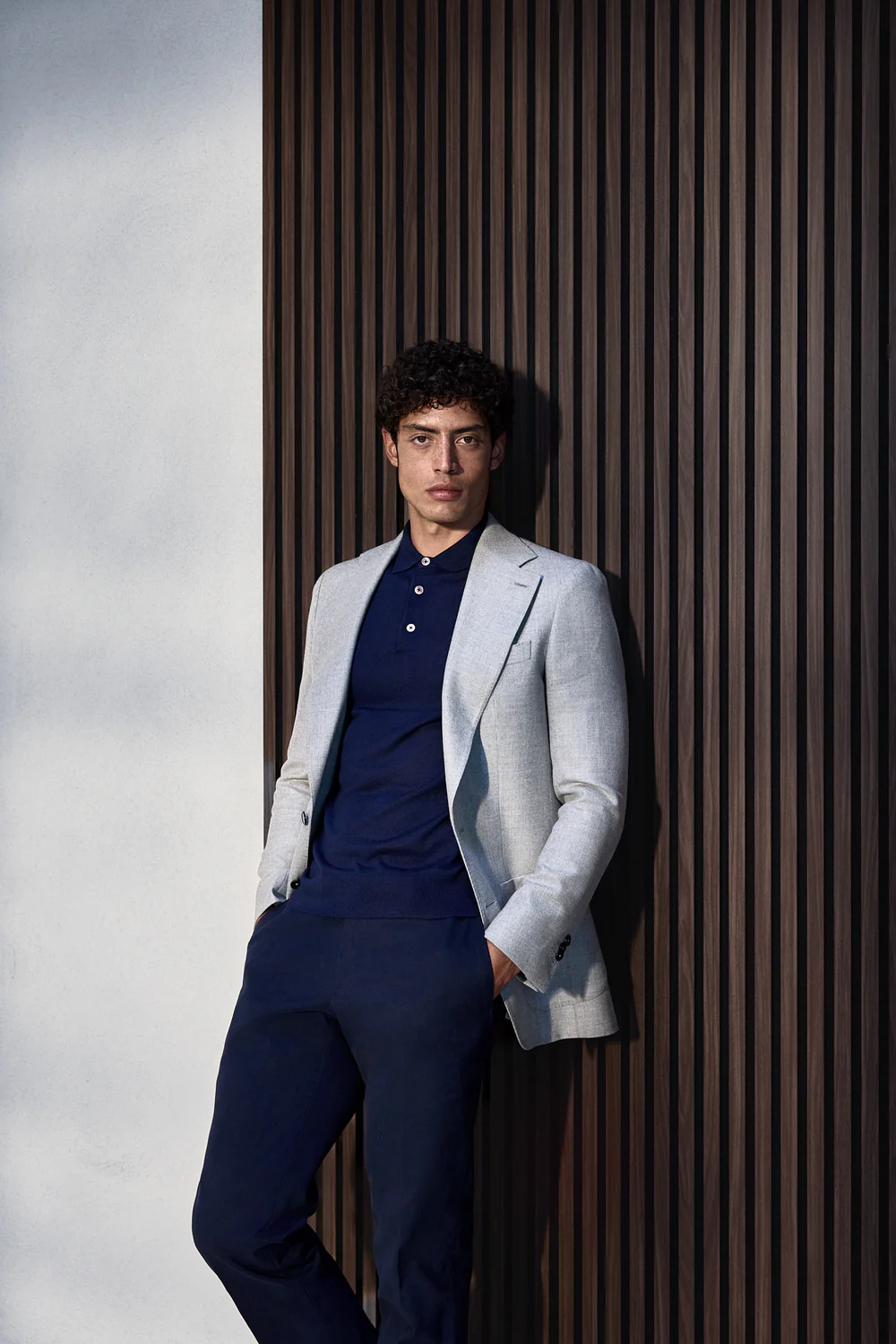 Bluza casmir & matase, guler Polo, navy