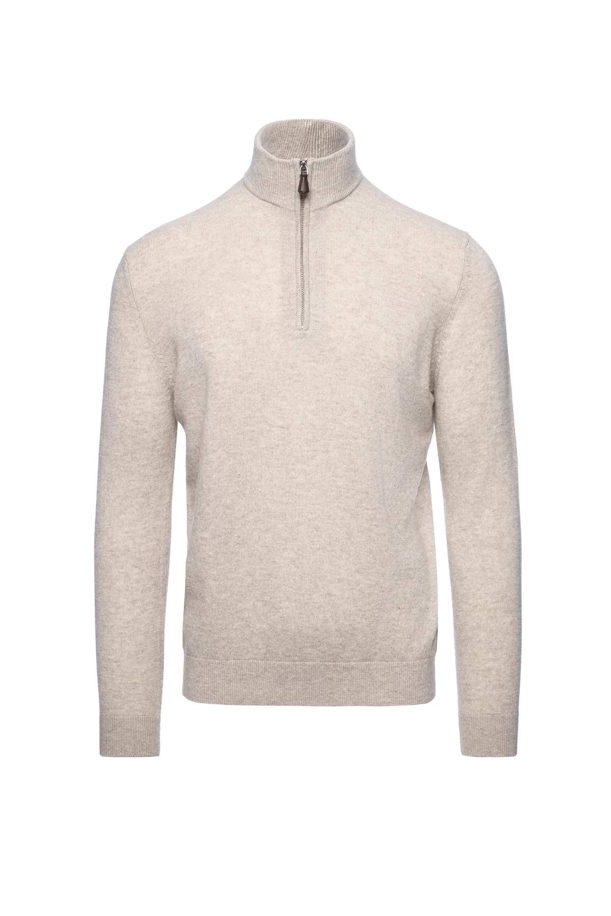 Maleta half-zip din lana si casmir, bej
