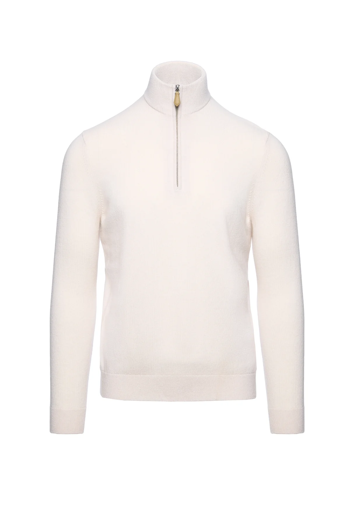 Maleta half-zip din lana si casmir, alba