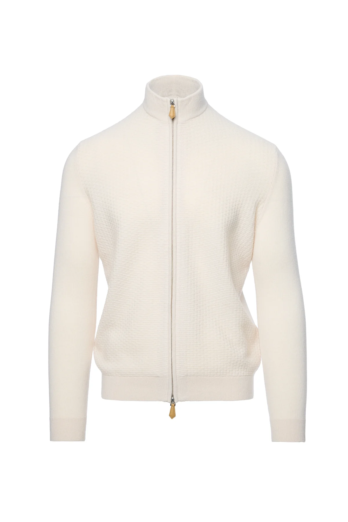 Cardigan casmir & lana cu fermoar, alb