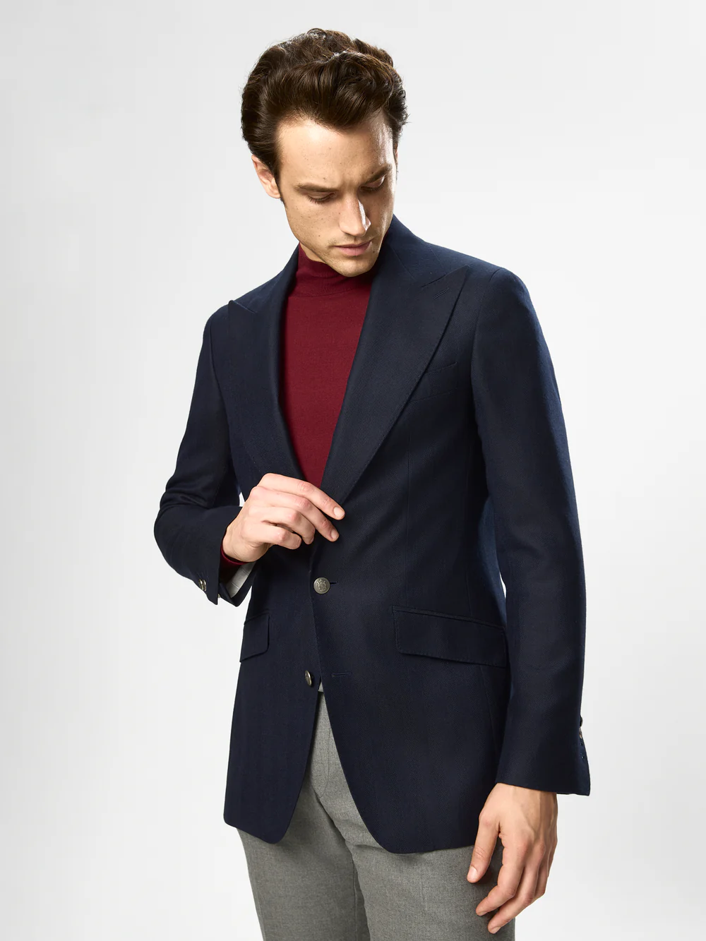 Sacou navy herringbone tesatura Vitale Barberis Canonico