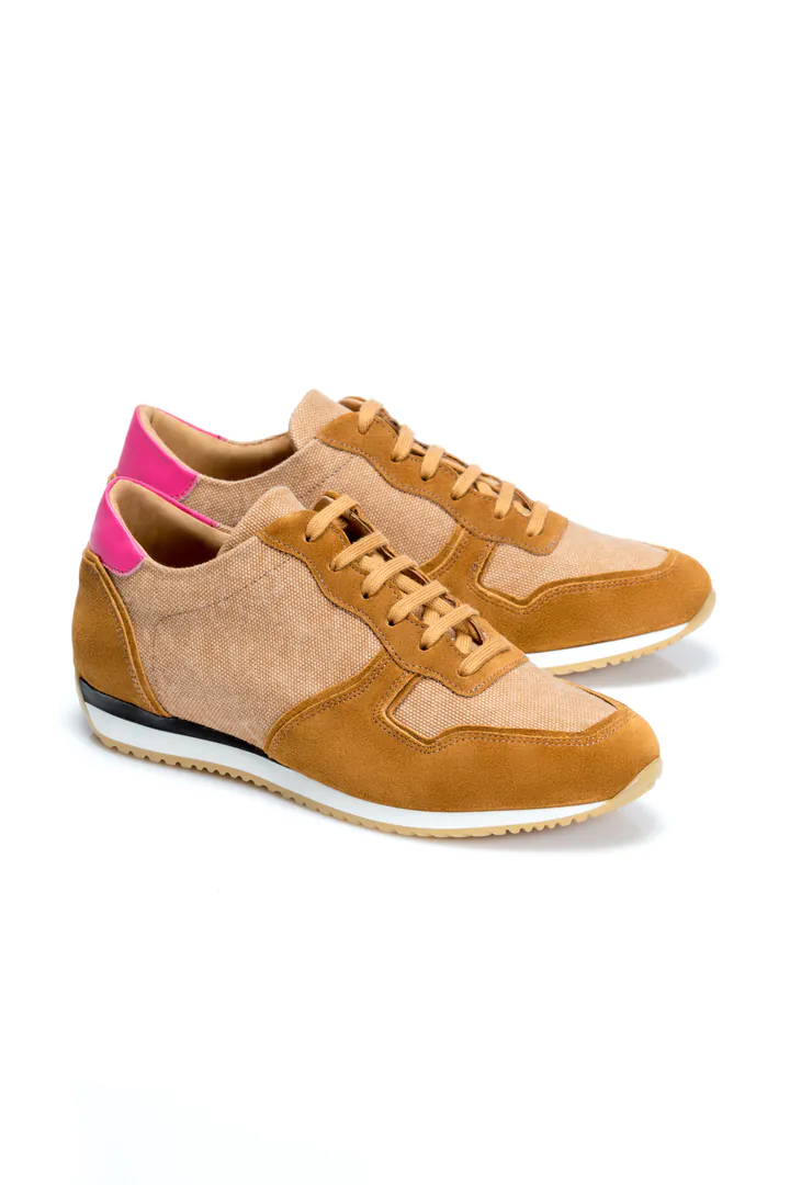 BROWN LEATHER CANVAS SNEAKERS