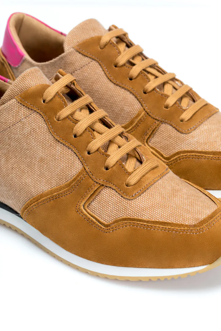 BROWN LEATHER CANVAS SNEAKERS