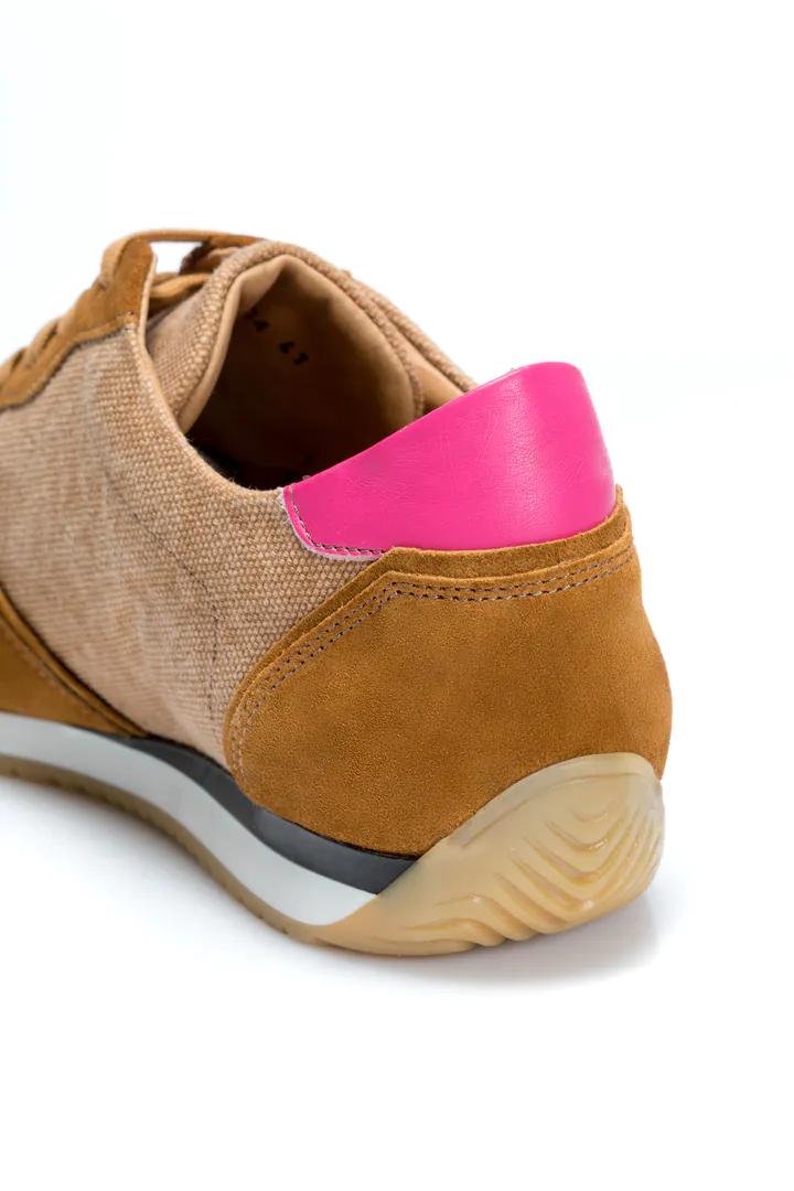 BROWN LEATHER CANVAS SNEAKERS - imagine 3