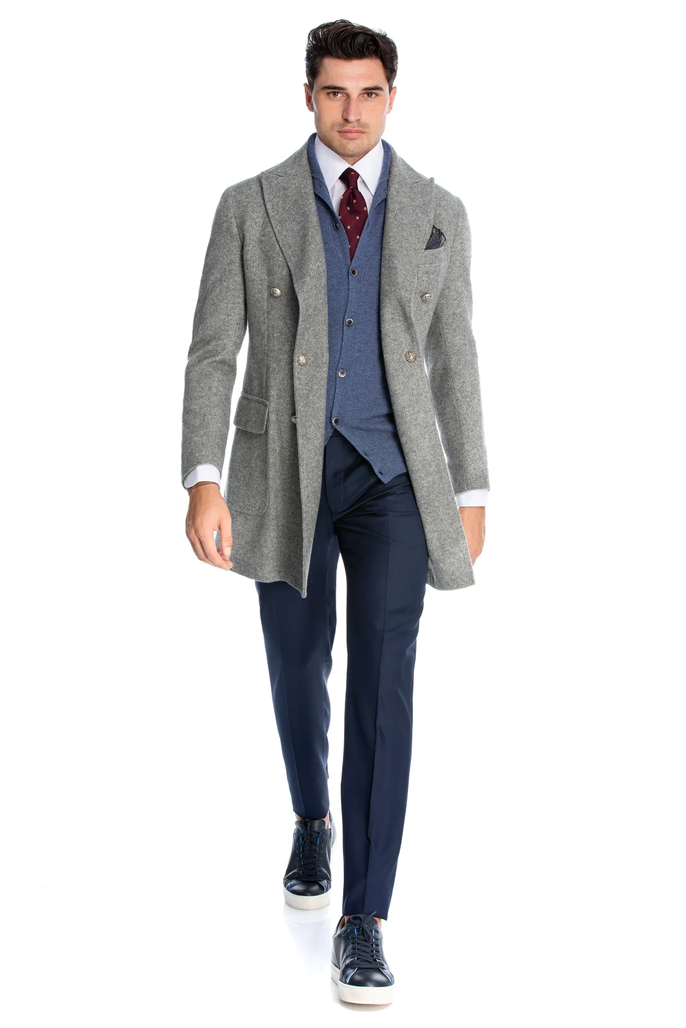 PALTON CASUAL GRI LA DOUA RANDURI DE NASTURE CU REVER SPIT