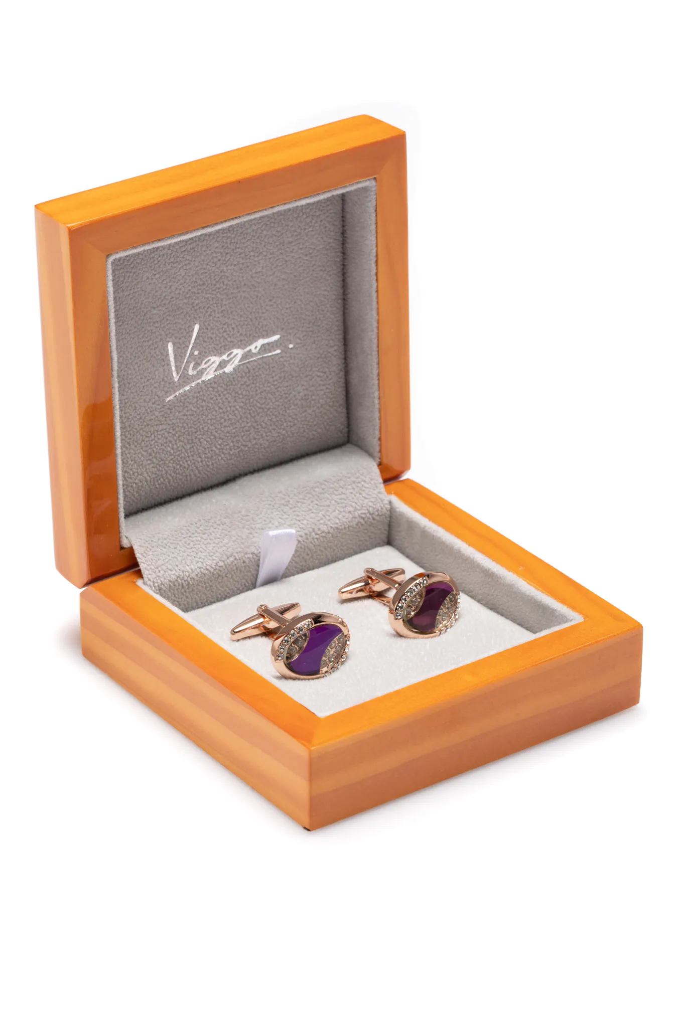 BUTONI AURII CU PIATRA MOV SI CRISTALE - imagine 3