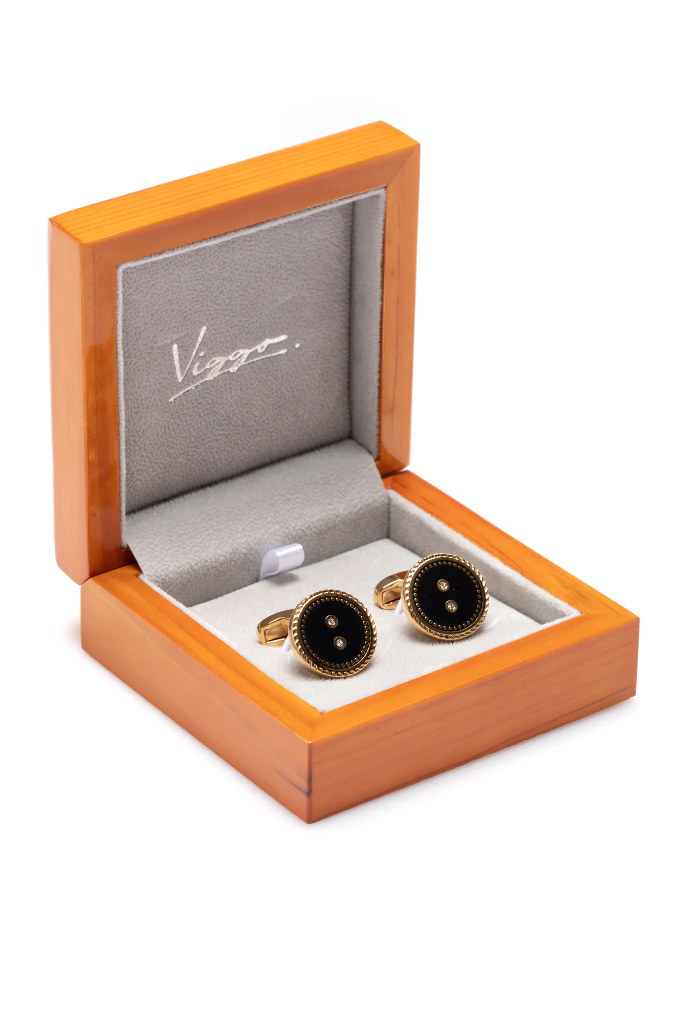 BUTONI ROTUNZI AURII CU PIATRA DE CULOARE NEAGRA - imagine 3