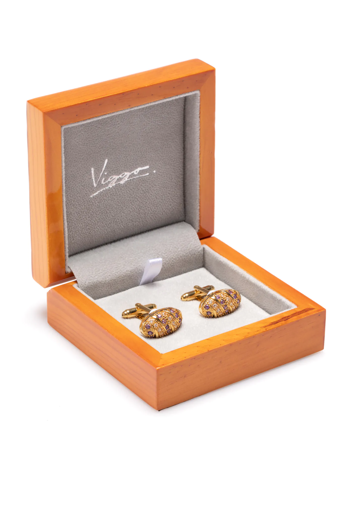 BUTONI OVALI AURII CU CRISTALE LILA - imagine 3