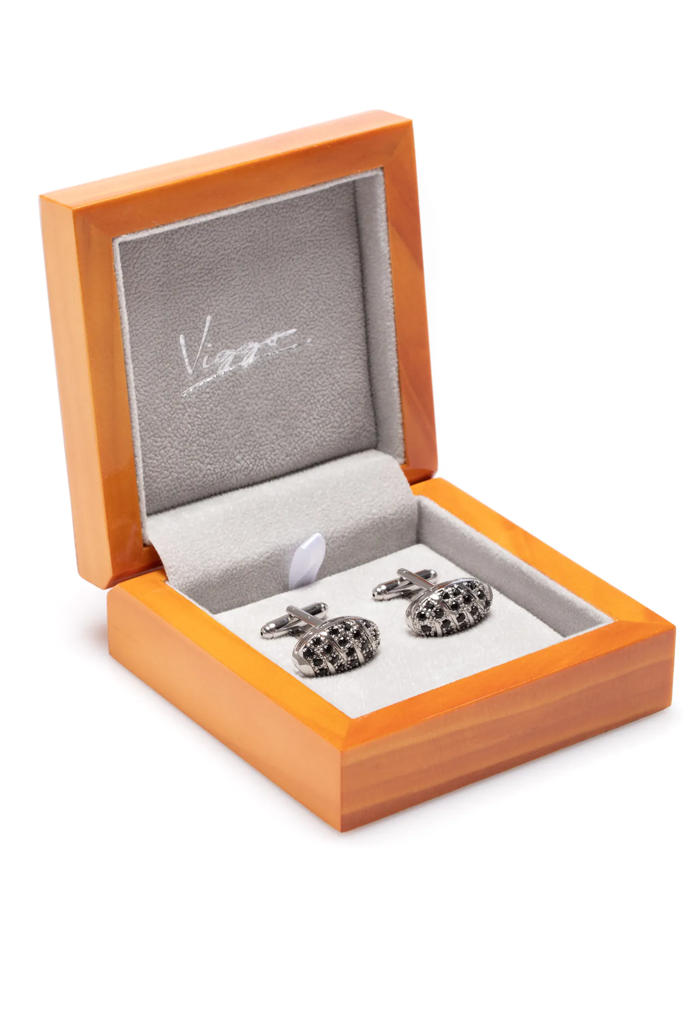 BUTONI OVALI ARGINTII CU CRISTALE NEGRE - imagine 3