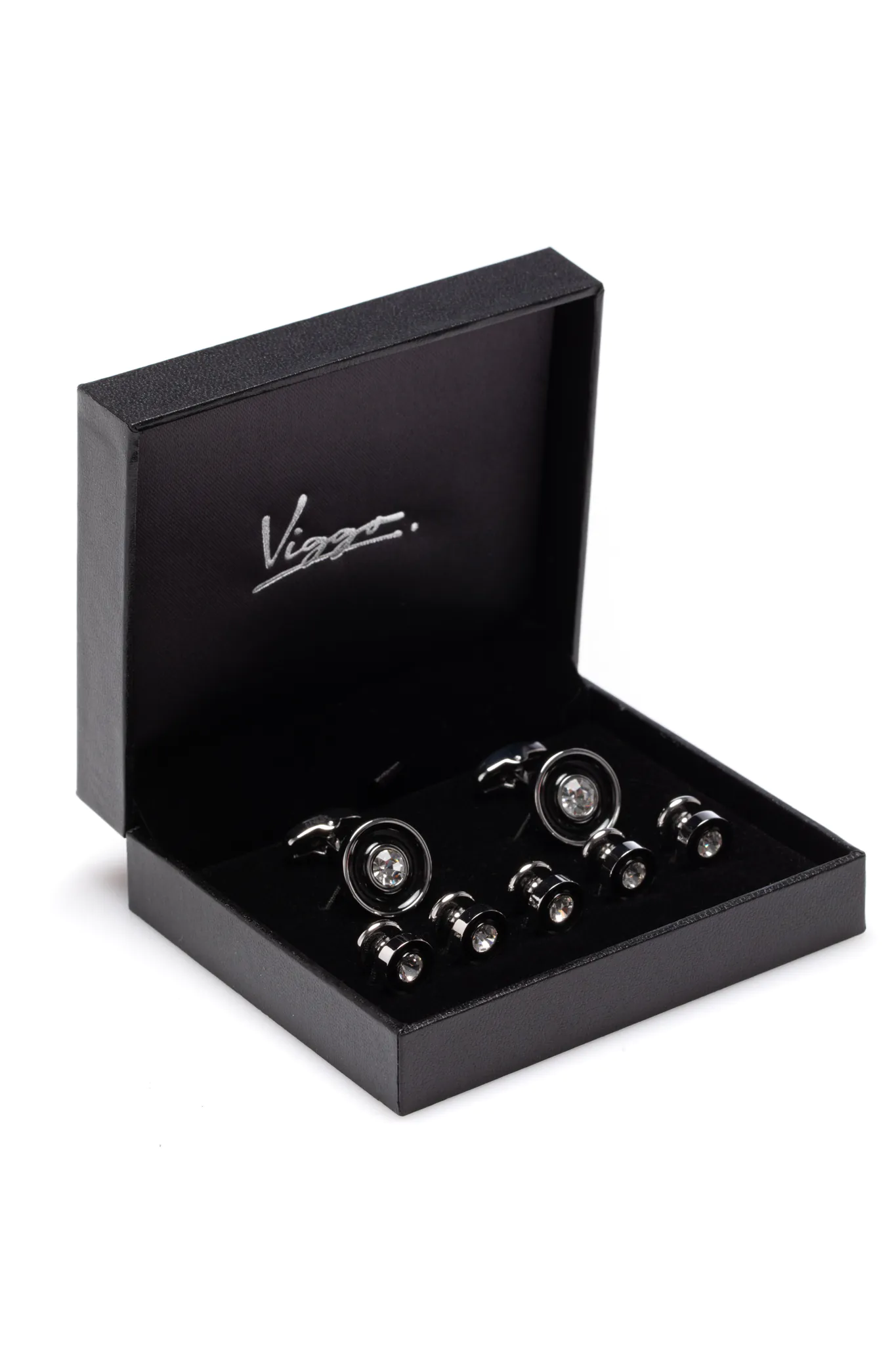 SET BUTONI SI NASTURI ARGINTII CU CRISTALE - imagine 4