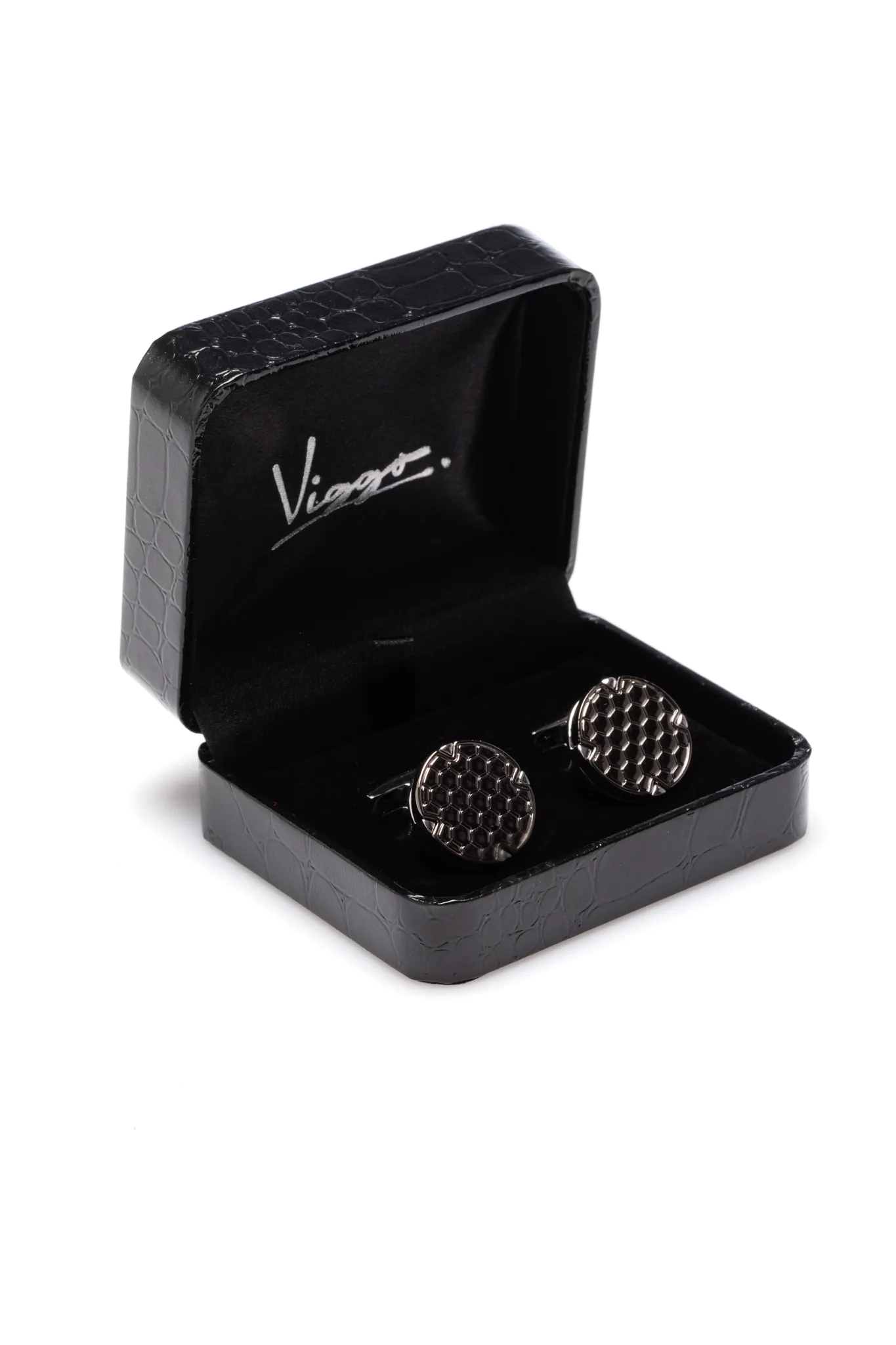 BUTONI ARGINTII ROTUNZI CU PIATRA NEAGRA - imagine 3