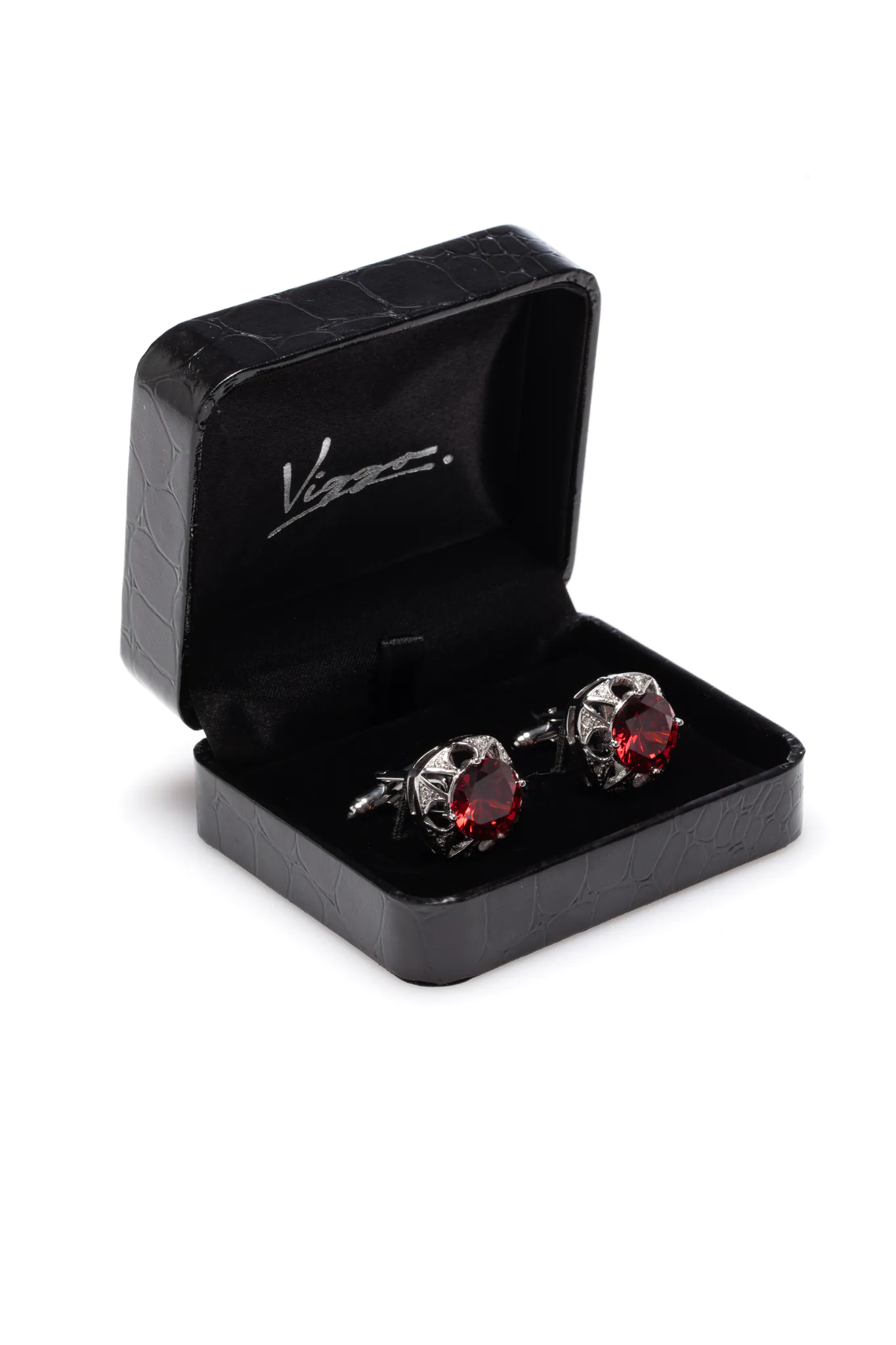 BUTONI ARGINTII CU PIATRA BORDO - imagine 3