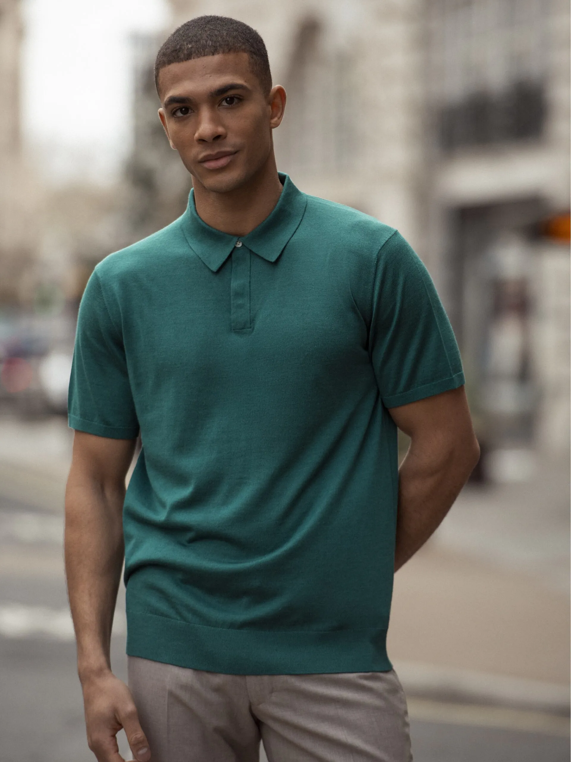 TRICOU POLO VERDE DIN MATASE NATURALA SI LANA MERINO