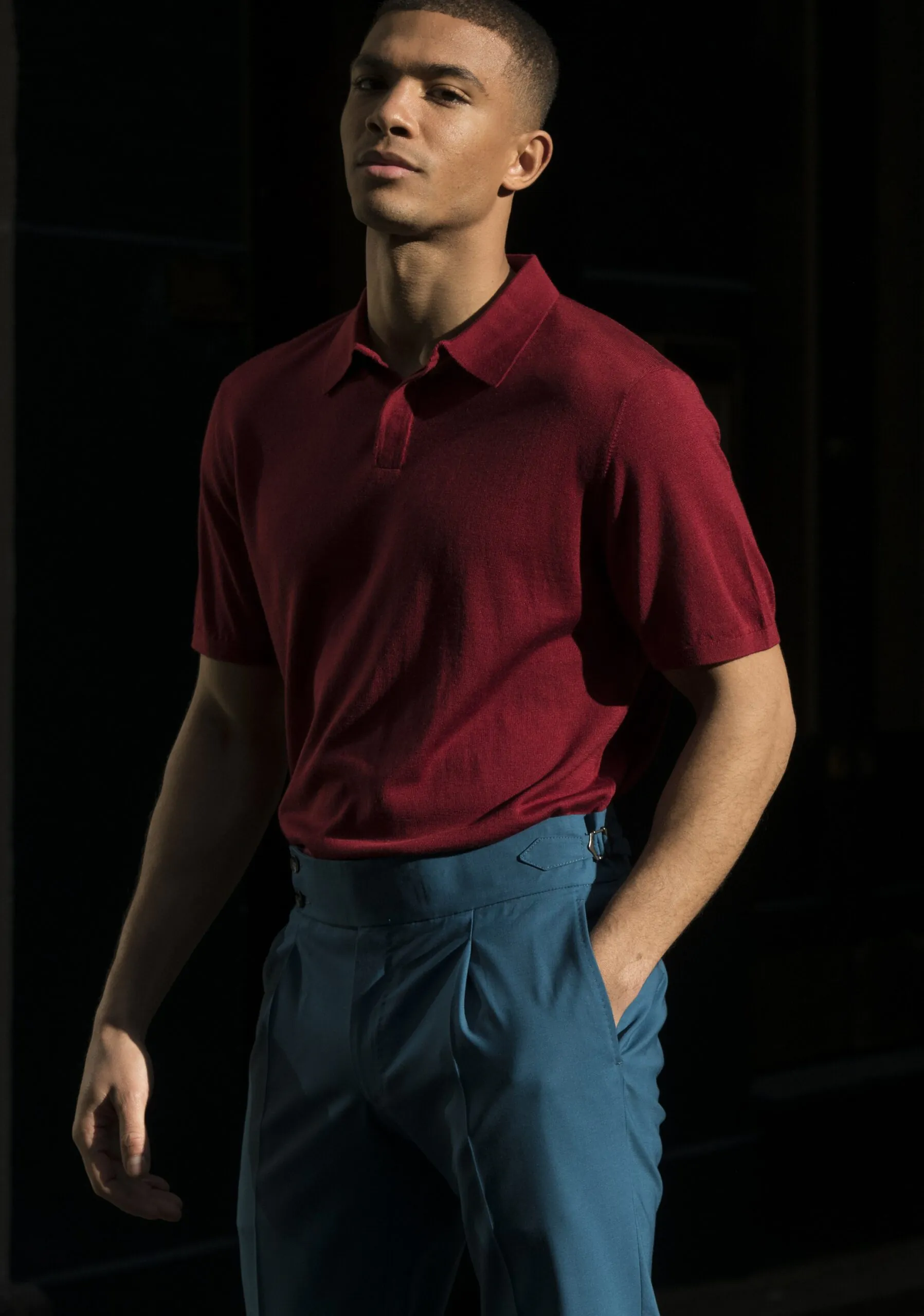 TRICOU POLO BORDEAUX DIN MATASE NATURALA SI LANA MERINO - imagine 3