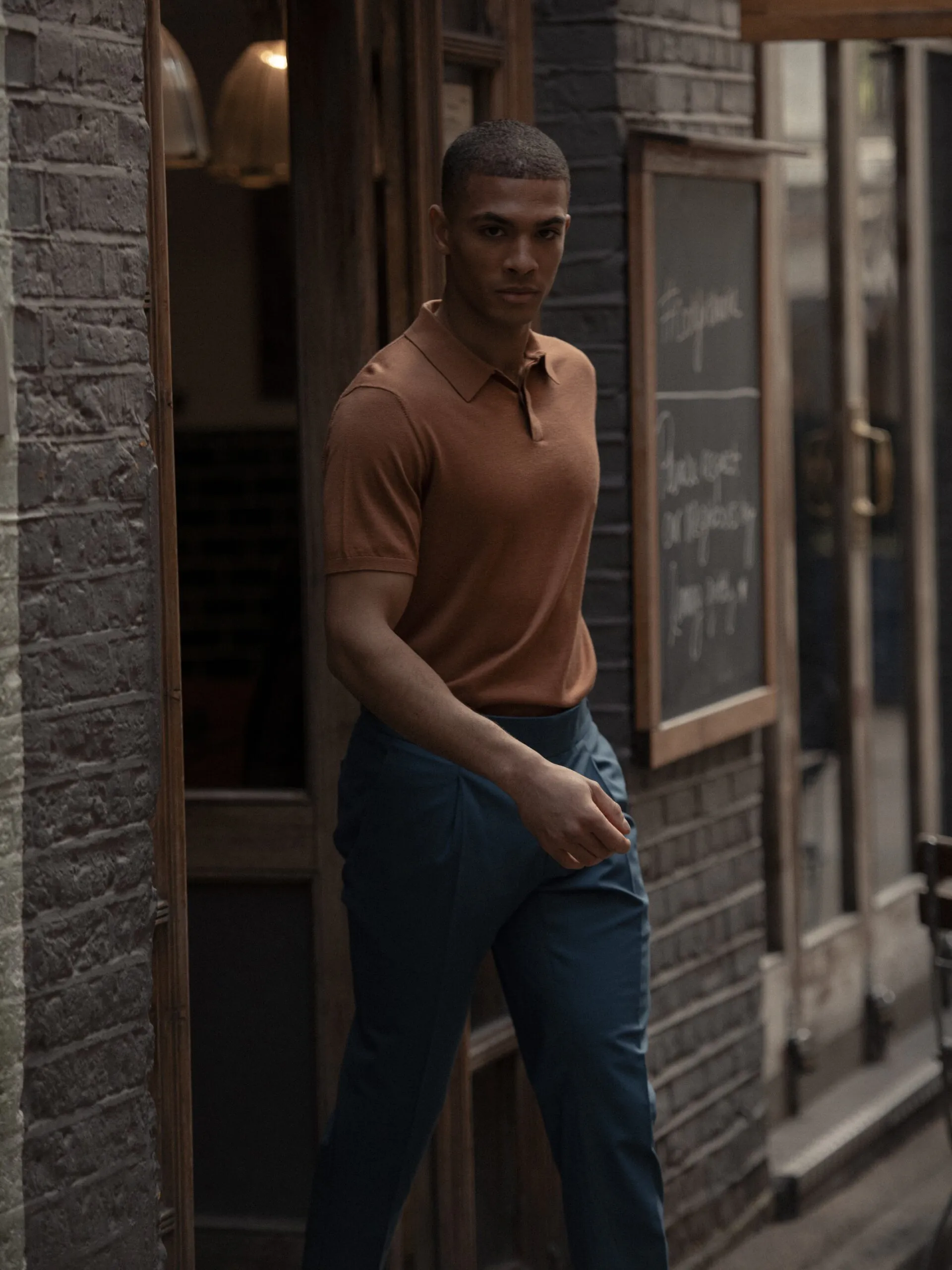 TRICOU POLO CAMEL DIN MATASE NATURALA SI LANA MERINO - imagine 3