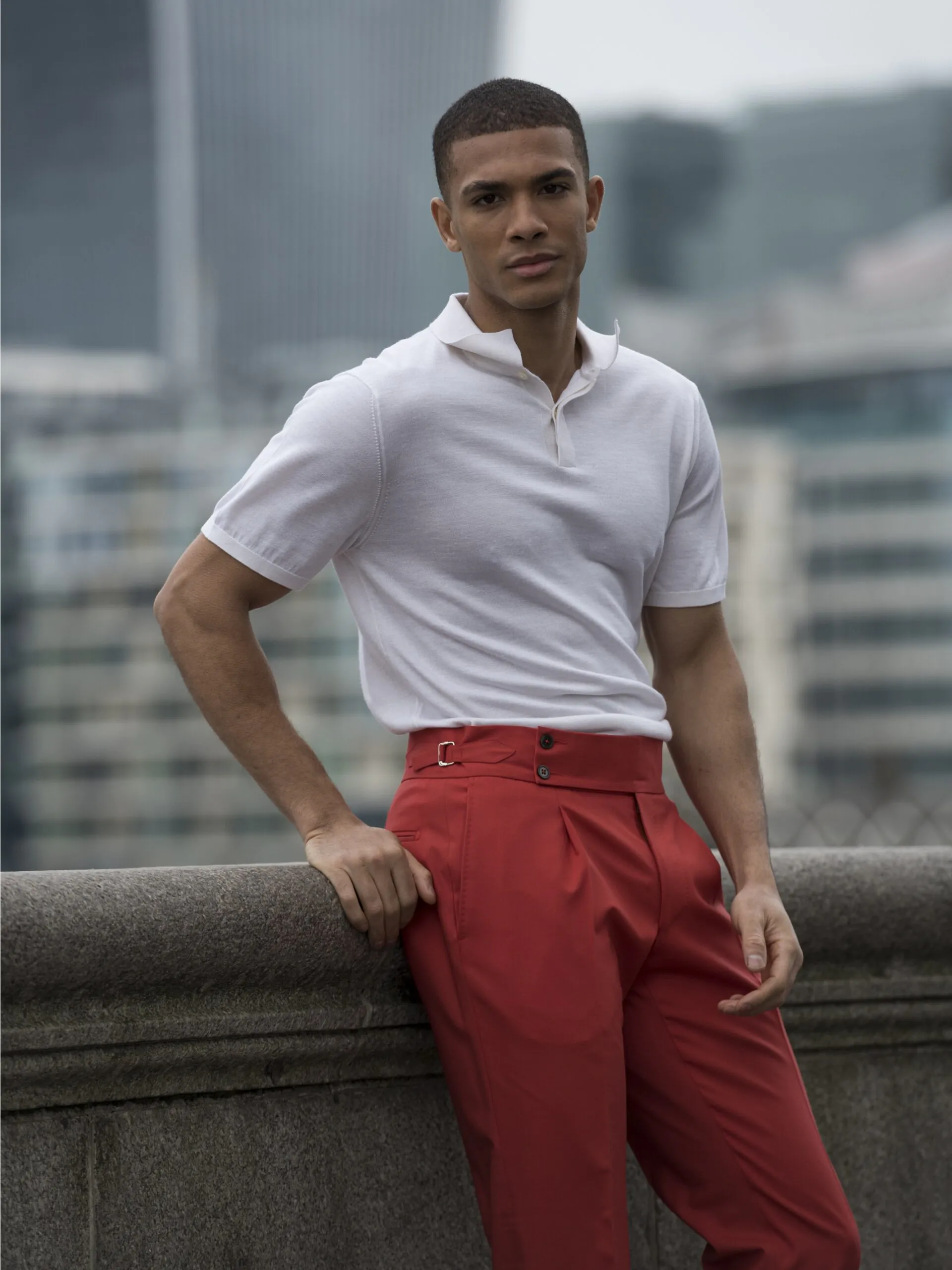 TRICOU POLO ALB DIN MATASE NATURALA SI LANA MERINO