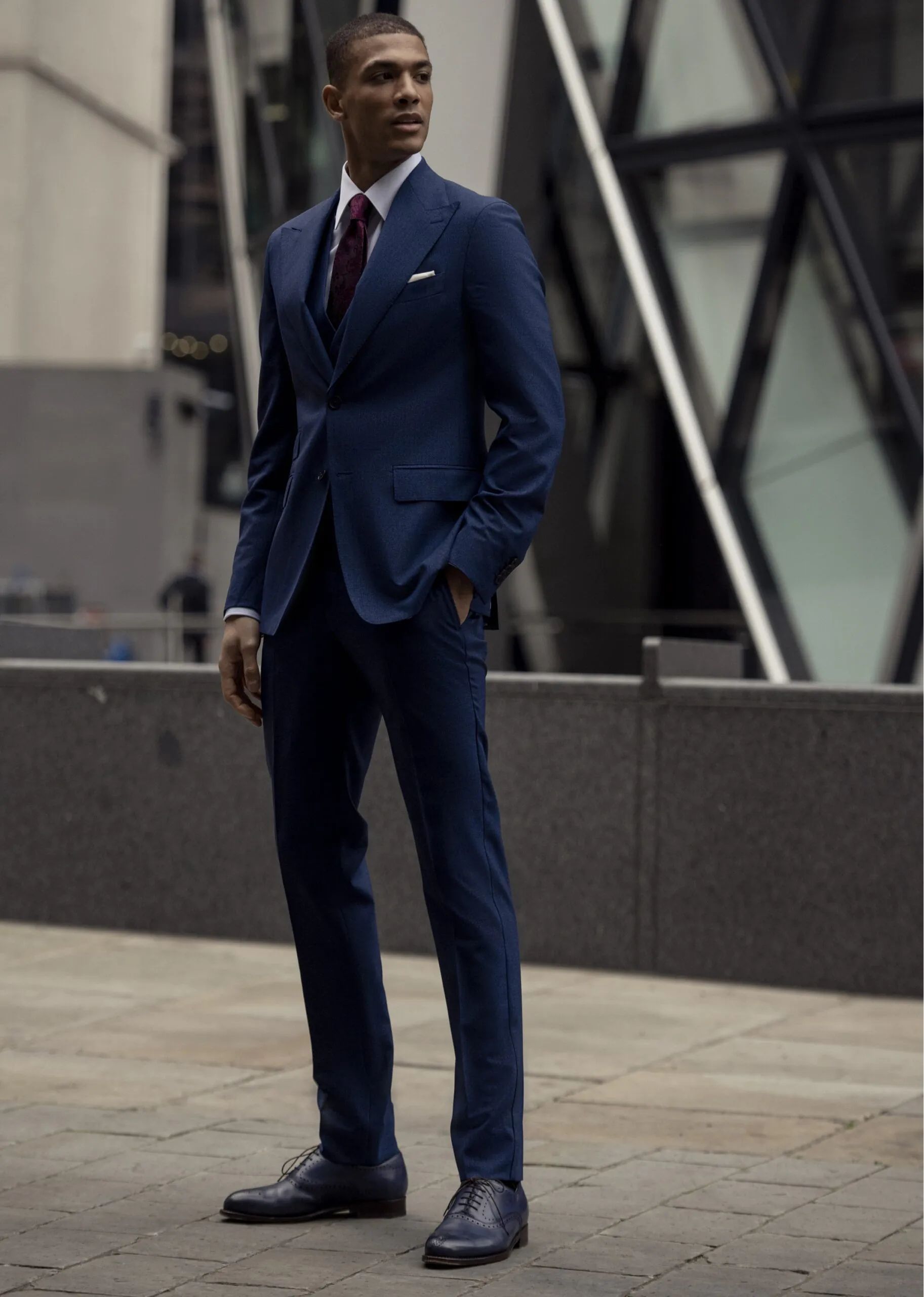 COSTUM TREI PIESE NAVY TEXTURAT, TAILORED FIT - imagine 4