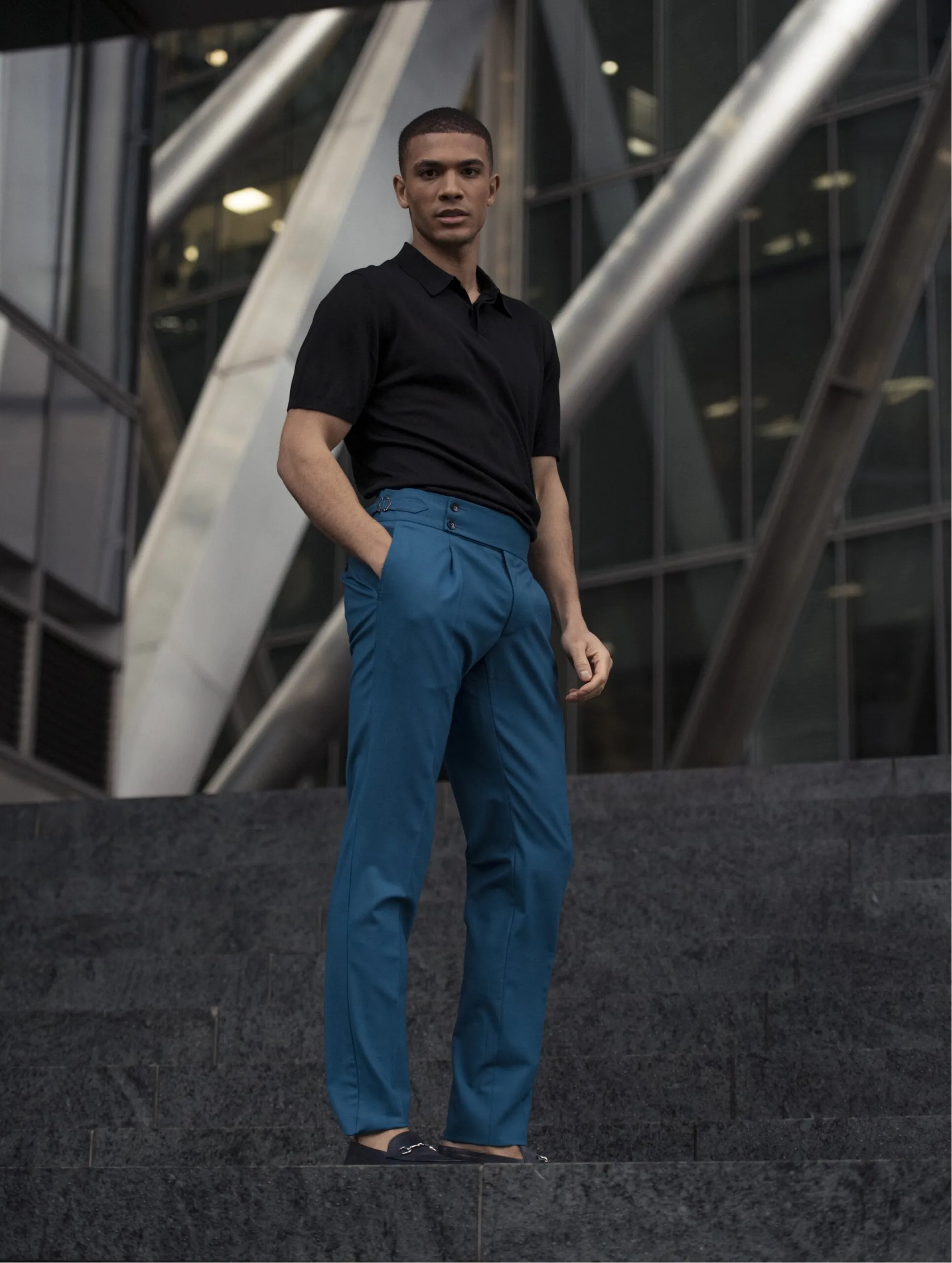 PANTALONI TURQUOISE CU TALIE AJUSTABILA - imagine 3