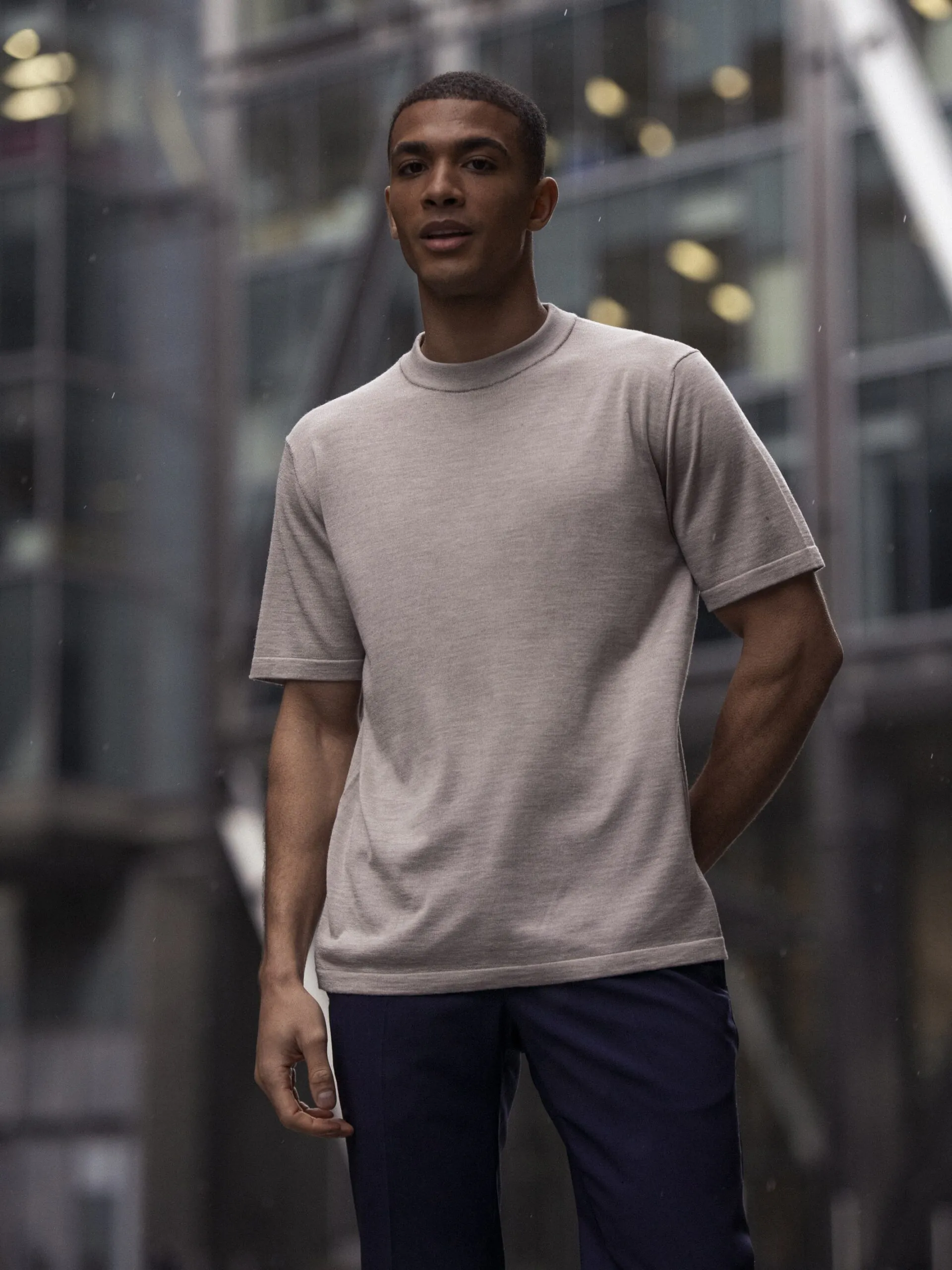 TRICOU BEIGE DIN MATASE NATURALA SI LANA MERINO