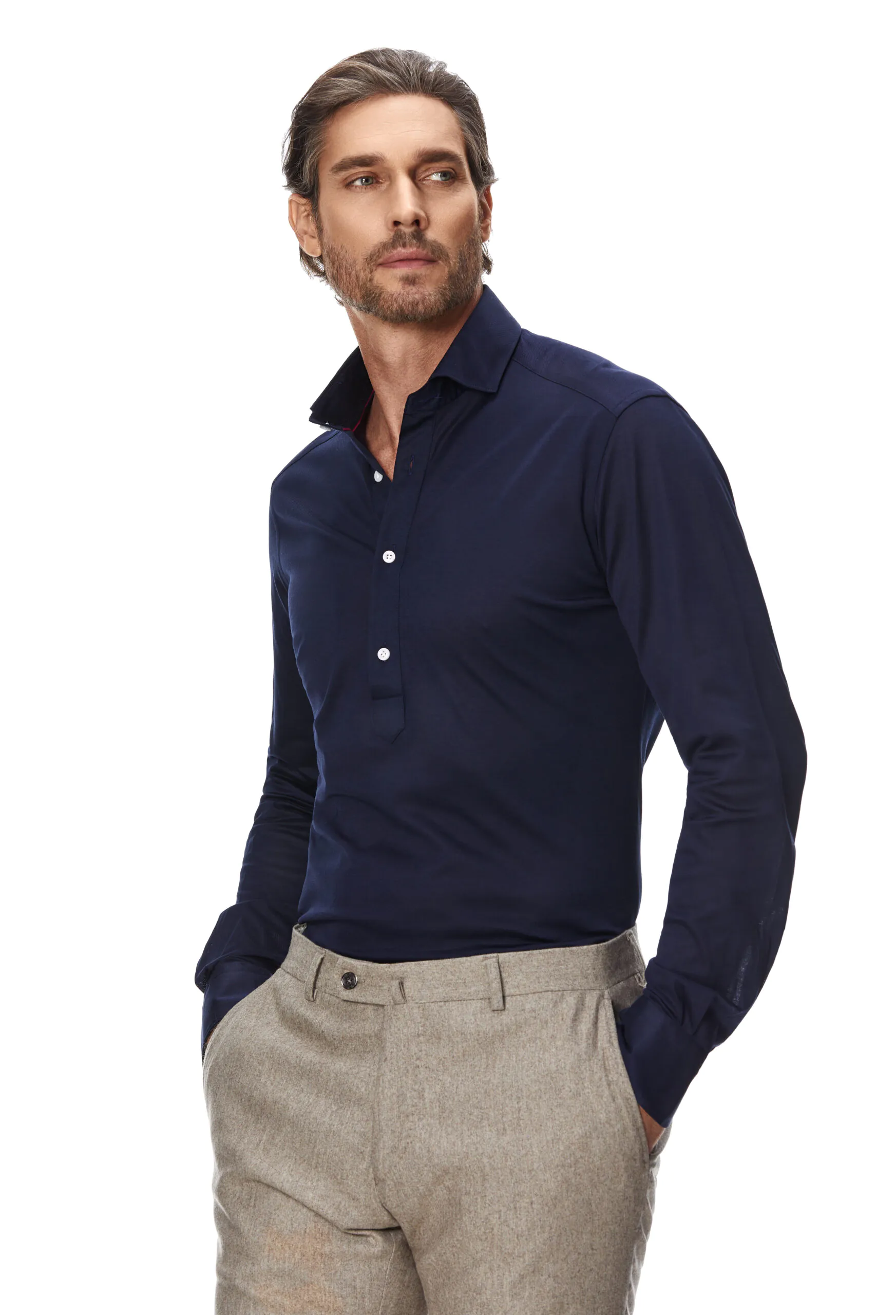 CAMASA POPOVER NEGRU CU TEXTURA BLEUMARIN - imagine 3