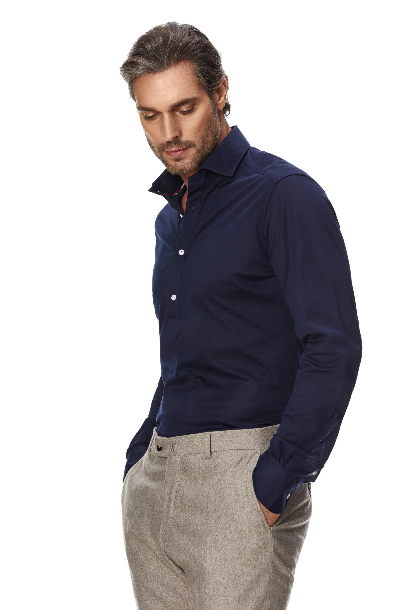 CAMASA POPOVER NEGRU CU TEXTURA BLEUMARIN