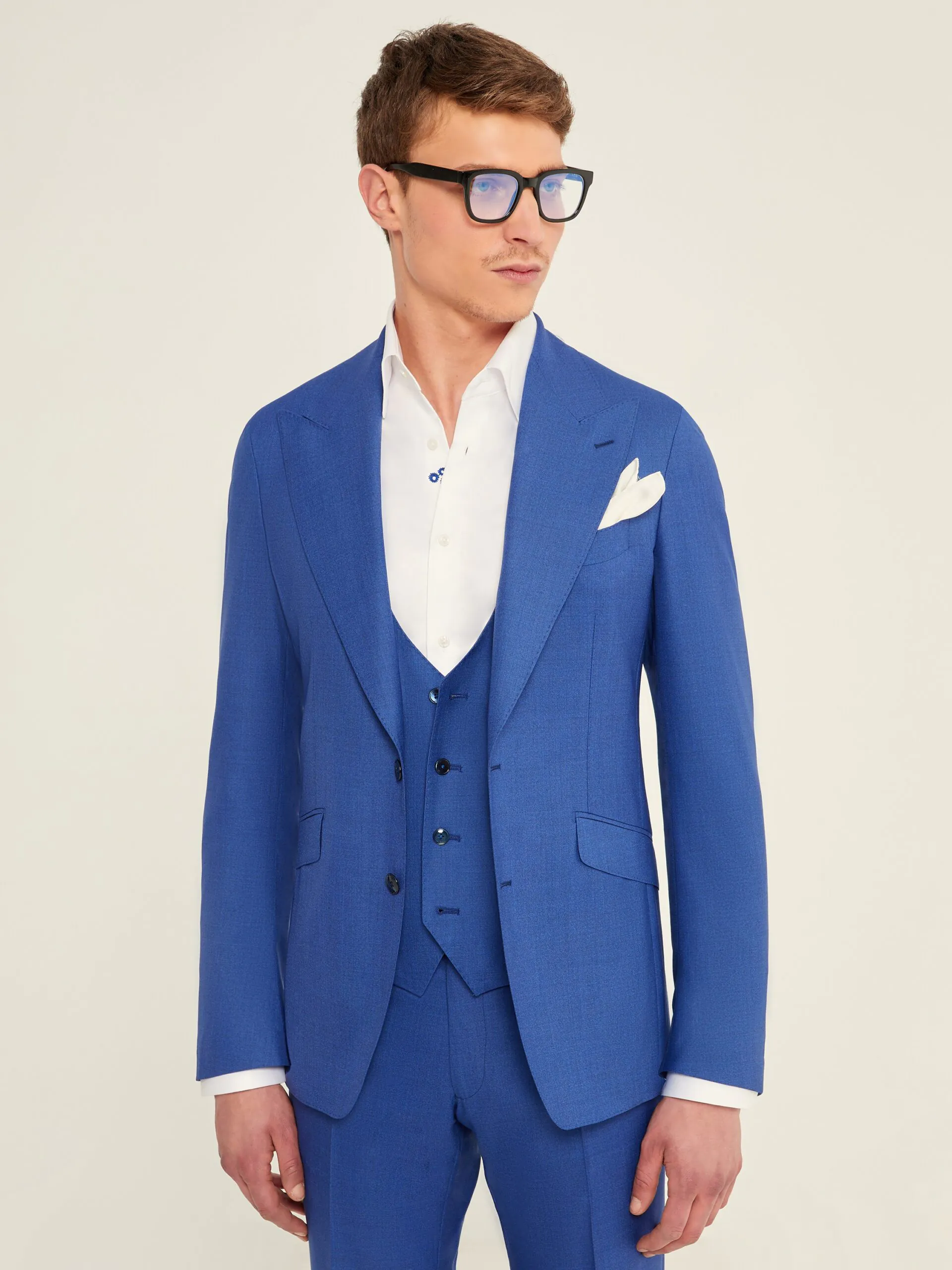 COSTUM TREI PIESE ALBASTRU DIN LANA SI MATASE - imagine 3