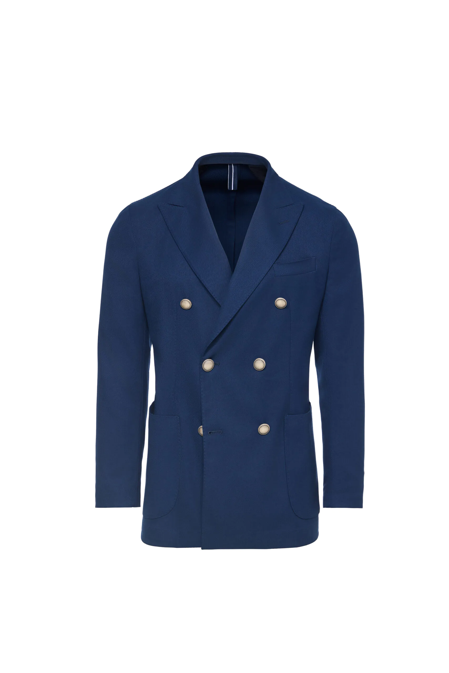 SACOU ALBASTRU TEXTURAT LA DOUA RANDURI DE NASTURI, SLIM FIT - imagine 3