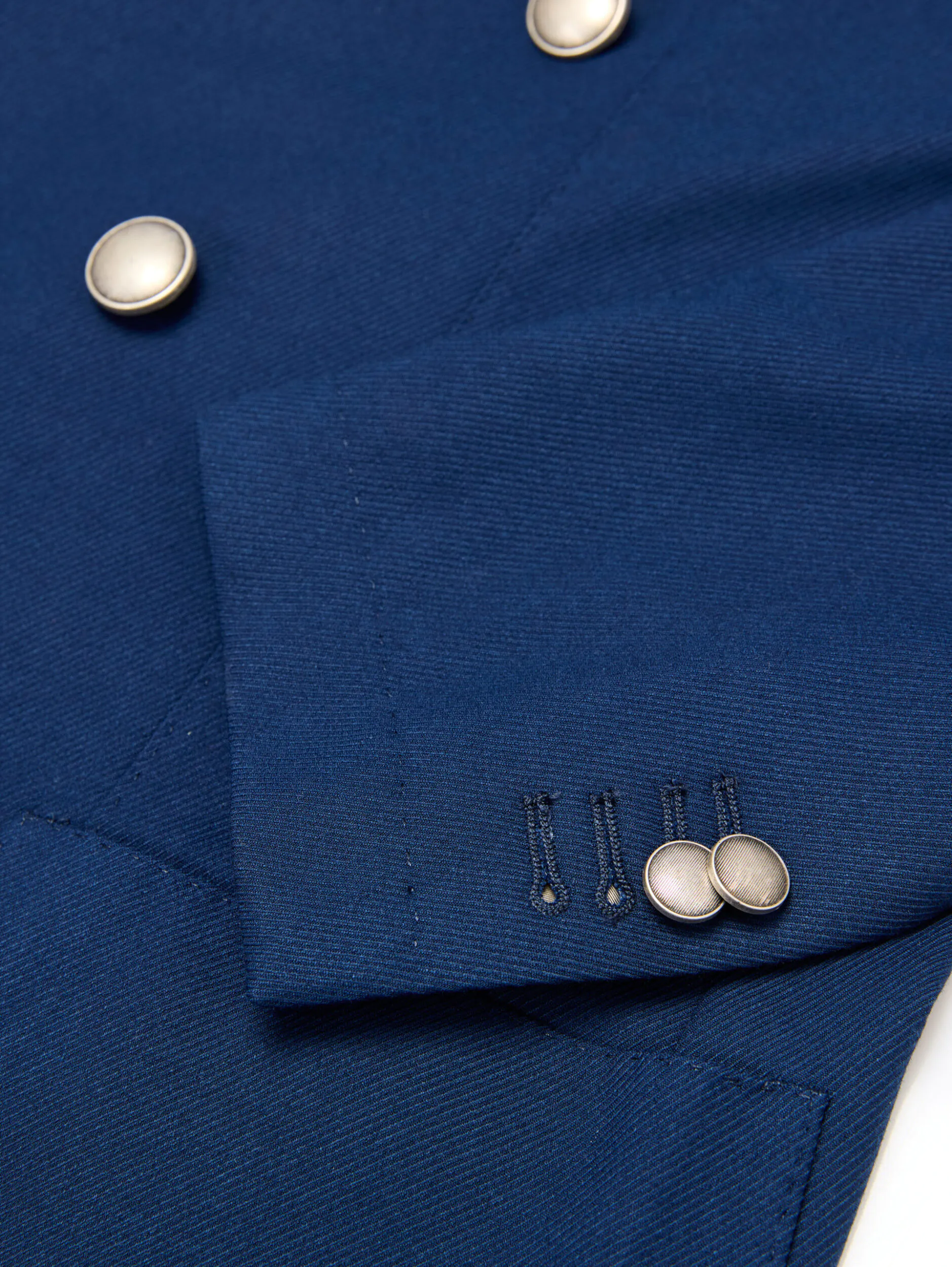 SACOU ALBASTRU TEXTURAT LA DOUA RANDURI DE NASTURI, SLIM FIT - imagine 4