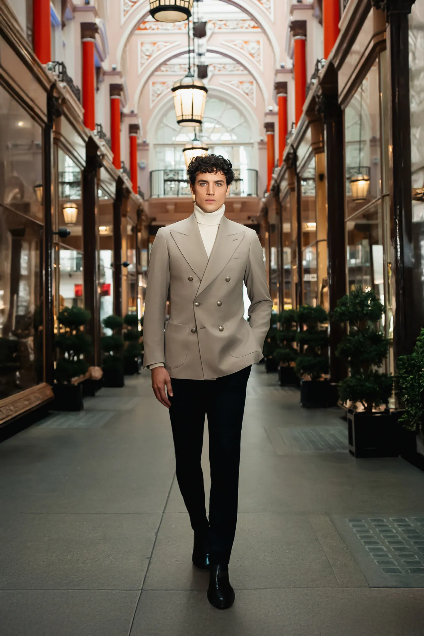 SACOU BEIGE LA DOUA RANDURI DE NASTURI SLIM FIT - imagine 5