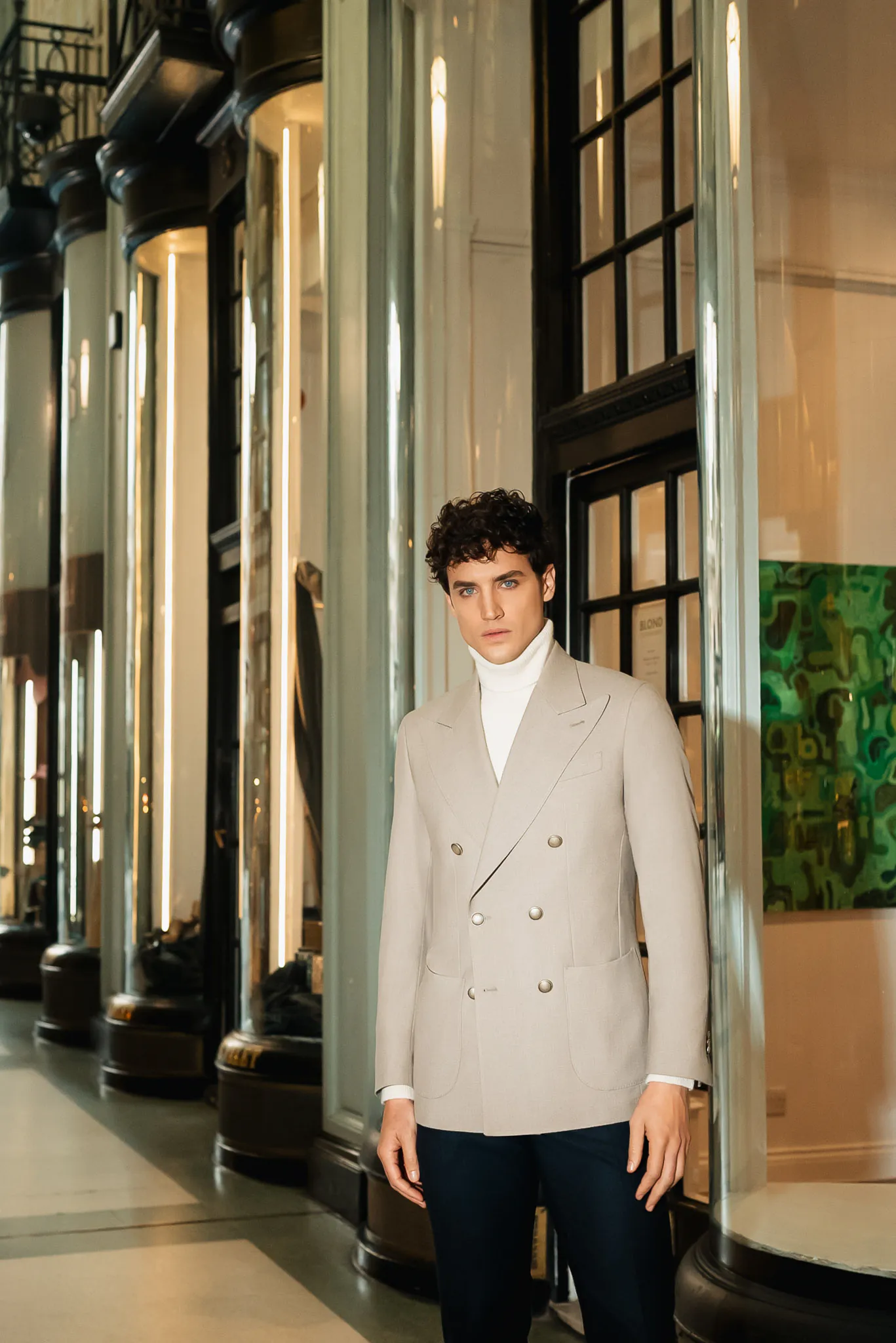 SACOU BEIGE LA DOUA RANDURI DE NASTURI SLIM FIT - imagine 6