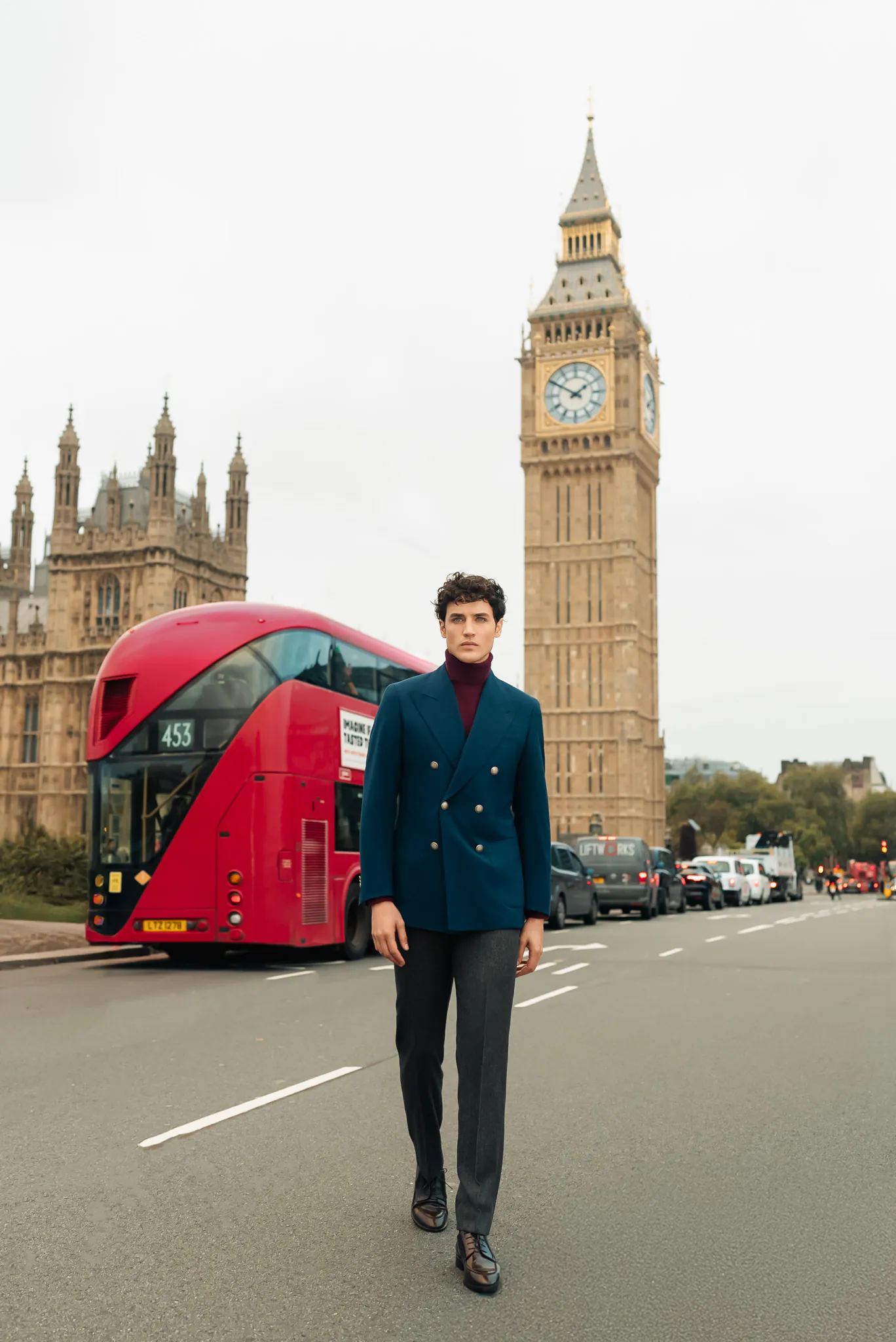 SACOU ALBASTRU TEXTURAT LA DOUA RANDURI DE NASTURI, SLIM FIT