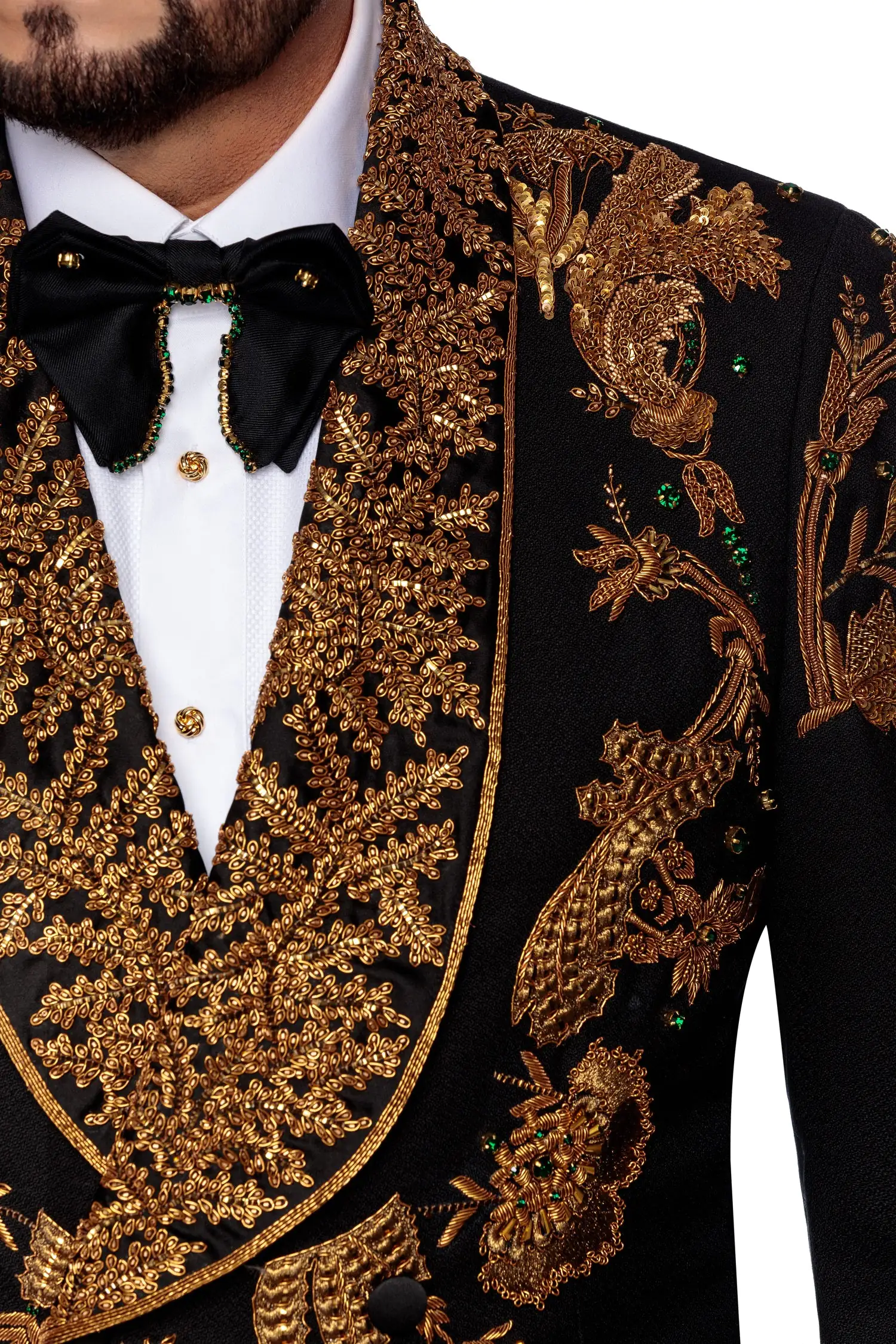 Sacou smoking made to measure din lana cu broderie manuala bronze - imagine 6